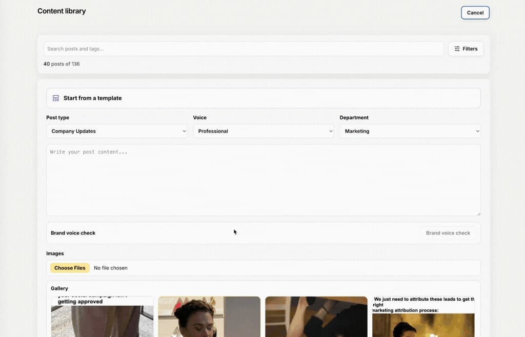 Start from a template in the Empanada Content library