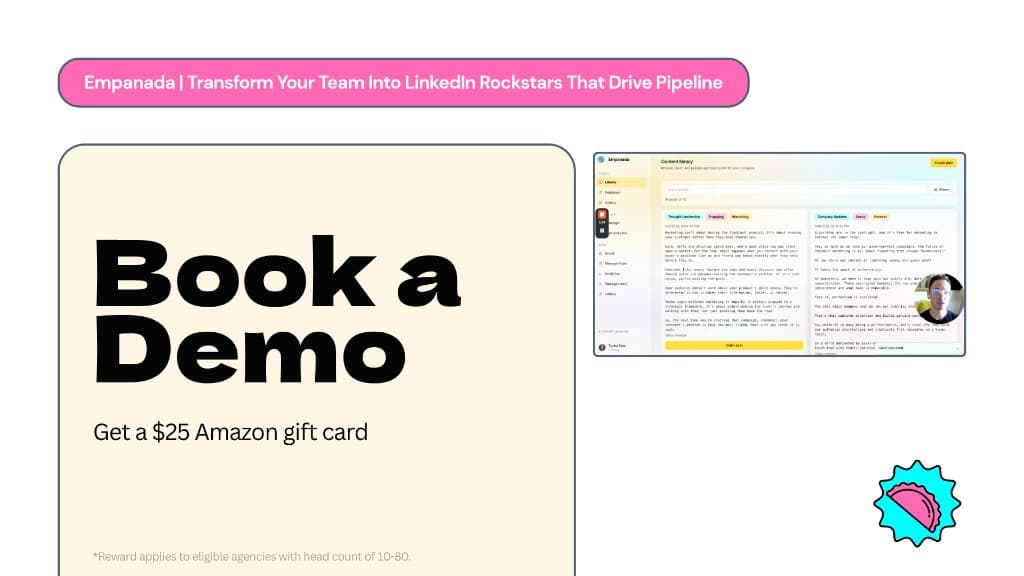 Book a Demo and get a $25 Amazon gift card. Reward applies to eligible agencies with head count of 10-80.