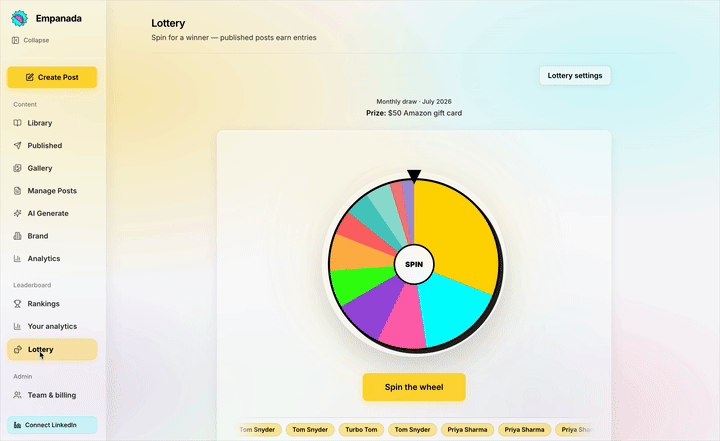 Configuring lottery frequency and rewards in Empanada